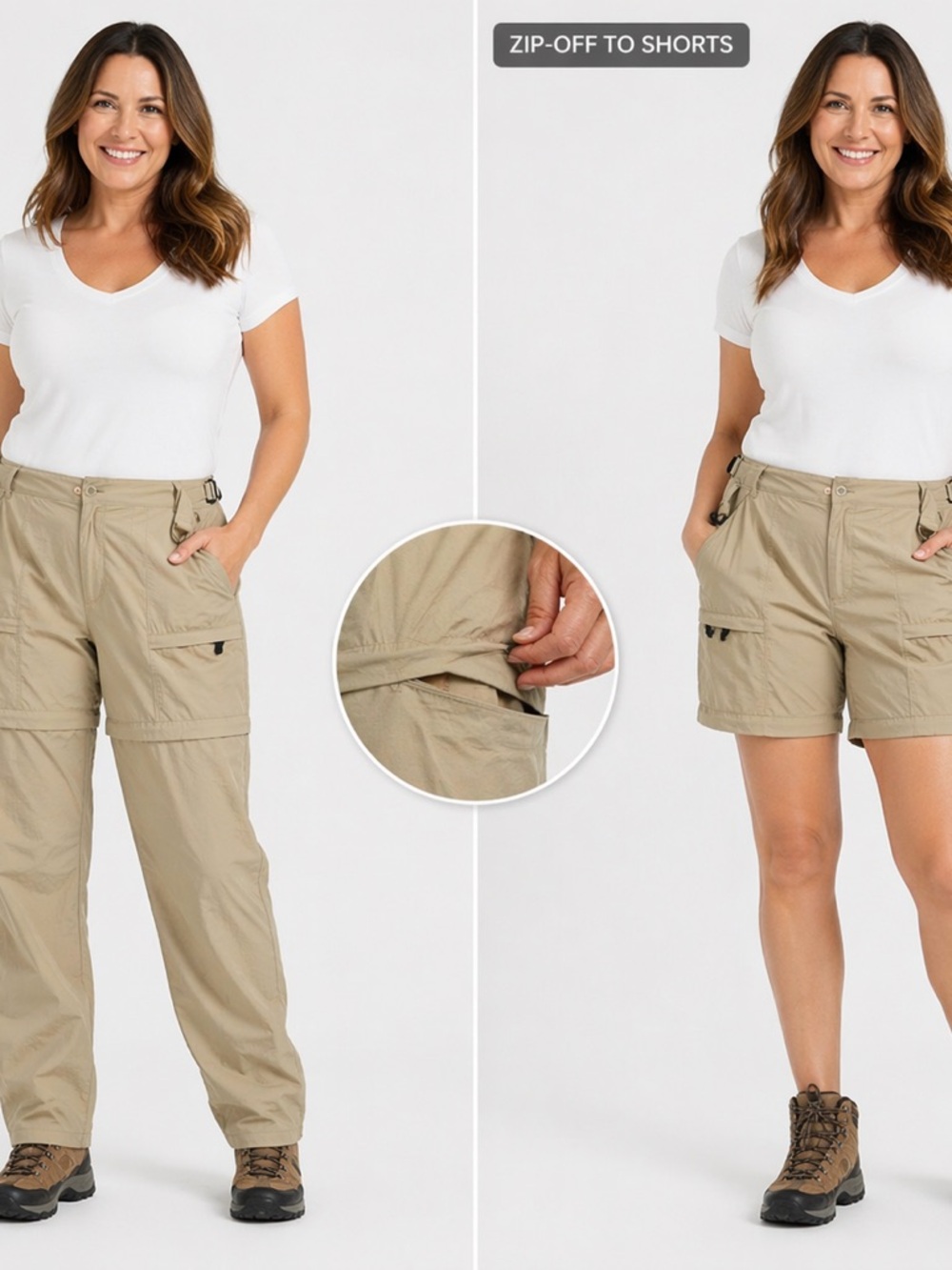 Hiking pants with zip off legs adjustable waist